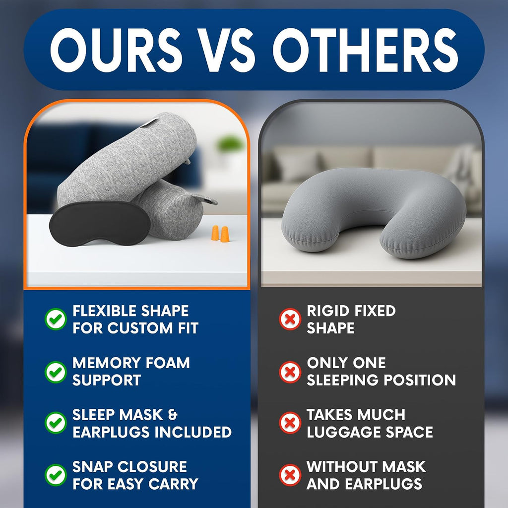 Twist Memory Foam Neck Pillow Travel Airplane, Car & Train - Adjustable & Bendable Airplane Pillow for Long Flight, Breathable, Washable…