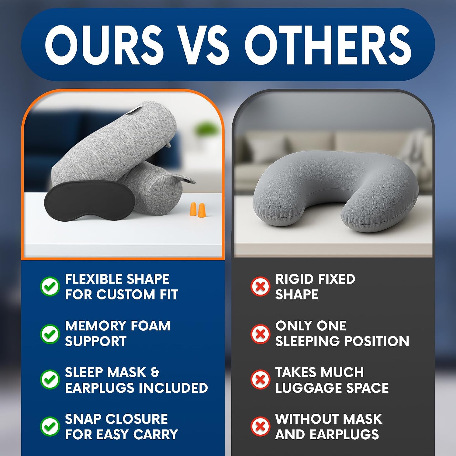 Twist Memory Foam Neck Pillow Travel Airplane, Car & Train - Adjustable & Bendable Airplane Pillow for Long Flight, Breathable, Washable…