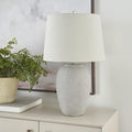 Nourison Home 23" Vintage Grey (White Washed) Ceramic Pot Table Lamp for Bedroom, Living Room, Dining, Office, with Grey Shade