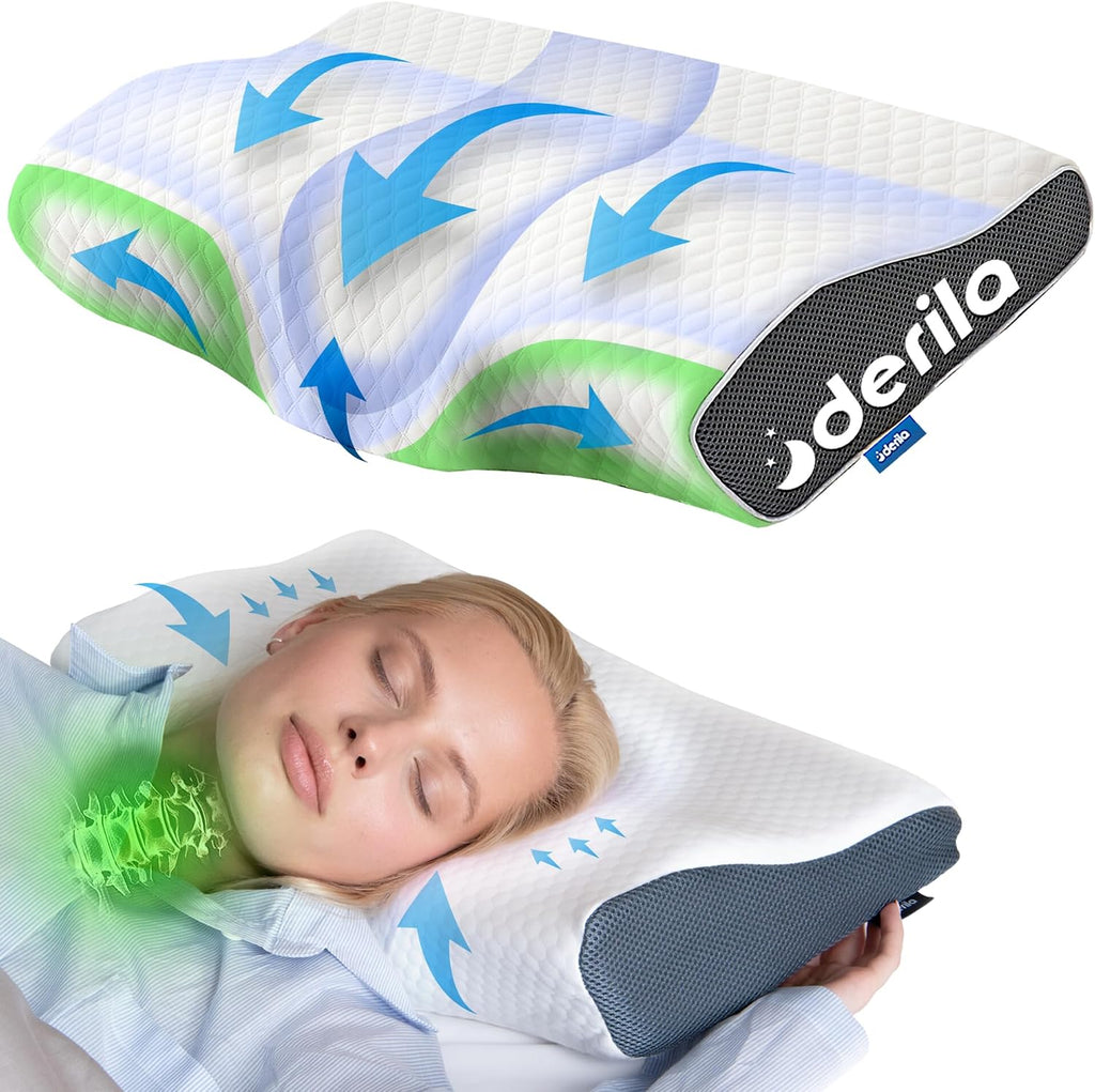 Derila Cervical Neck Pillow for Sleeping - Support Pillow for Back, Stomach, Side Sleeper Contour Memory Foam Pillows for Shoulder…