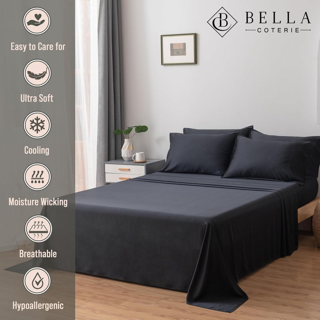 Bella Coterie 6 Piece Luxury Bamboo Viscose King Size Sheet Set | 100% Organically Grown | Cooling for Hot Sleepers | 18" Deep Pocket |…