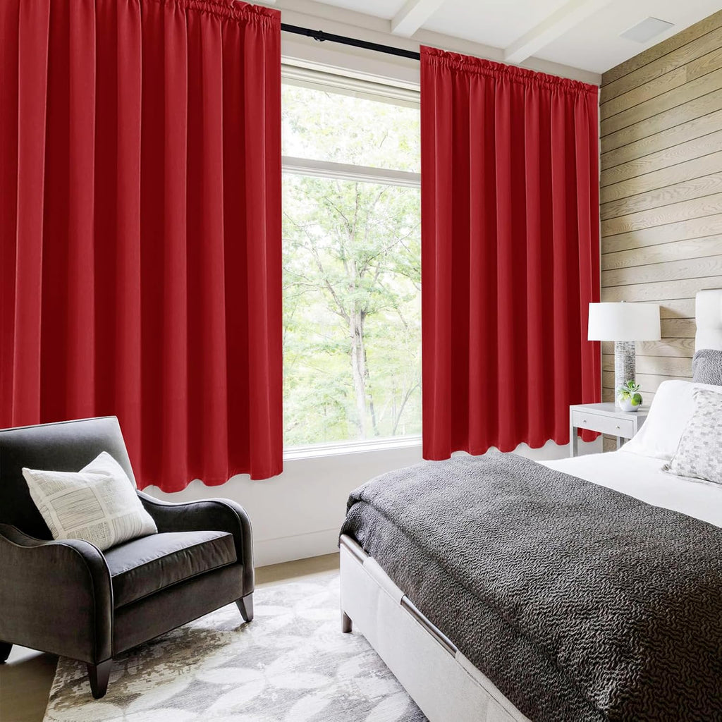 DWCN Blackout Curtains for Living Room Thermal Insulated, Energy Saving & Noise Reducing Bedroom Curtains, Red, W 70x L 72 Inch, Set of 2…