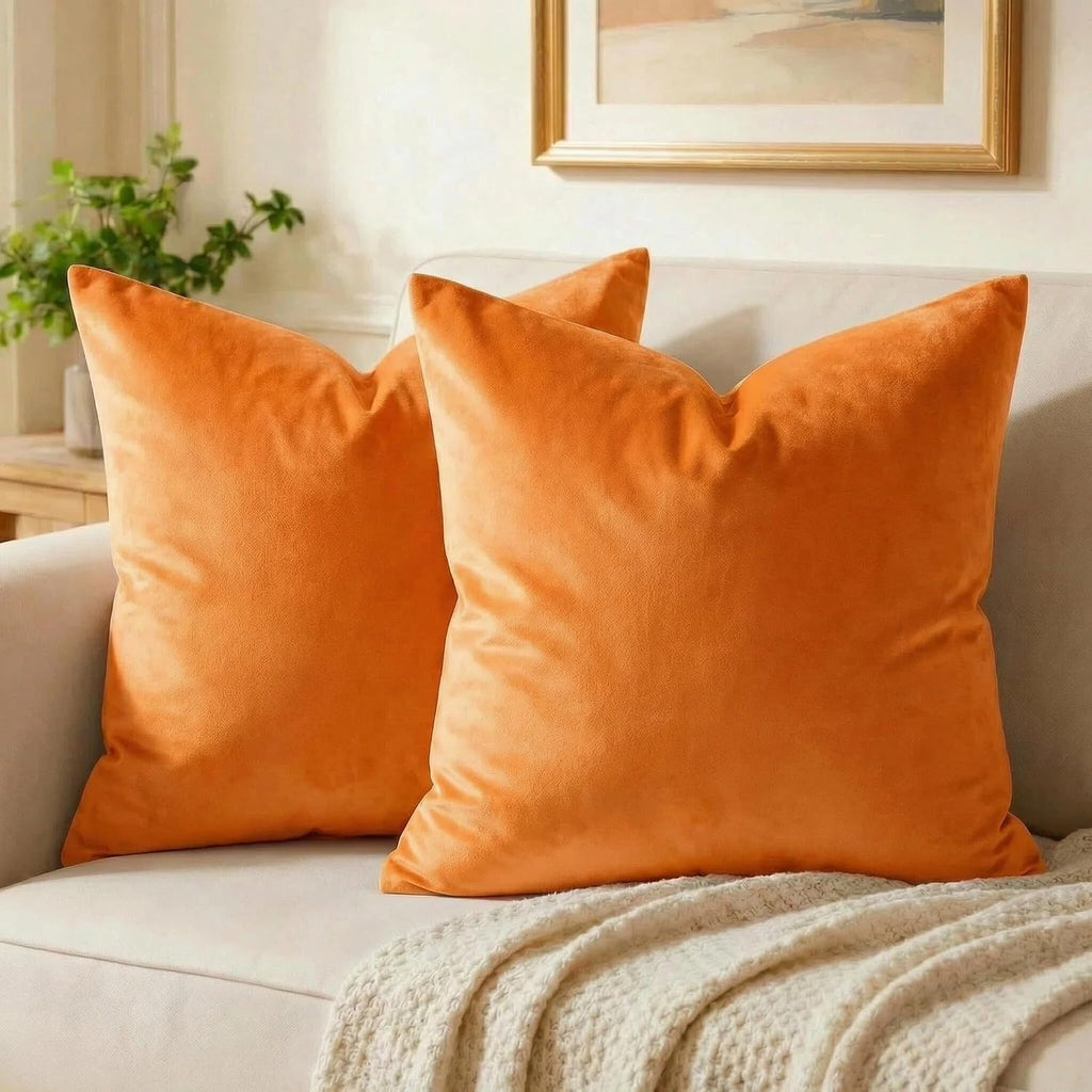 Edegen Edegen Orange Velvet Throw Pillow Covers 18x18 Inch Pack of 2 Soft Decorative Square Cushion Covers Modern Luxury Home Decor…