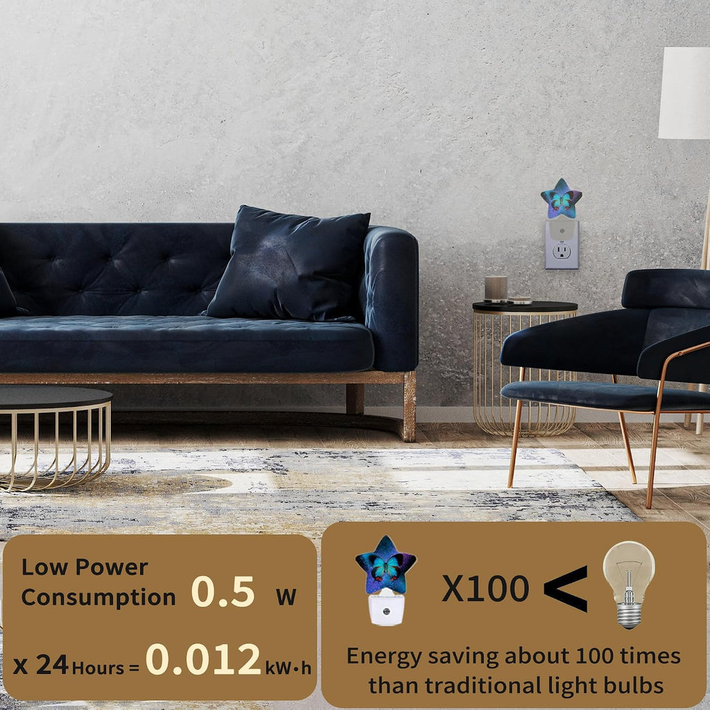 Blue Butterfly Night Light, Dusk to Dawn Smart Sensor Nightlight for Bedroom Bathroom Kitchen Hallway Stairs Hallway, Plug-in, Energy…