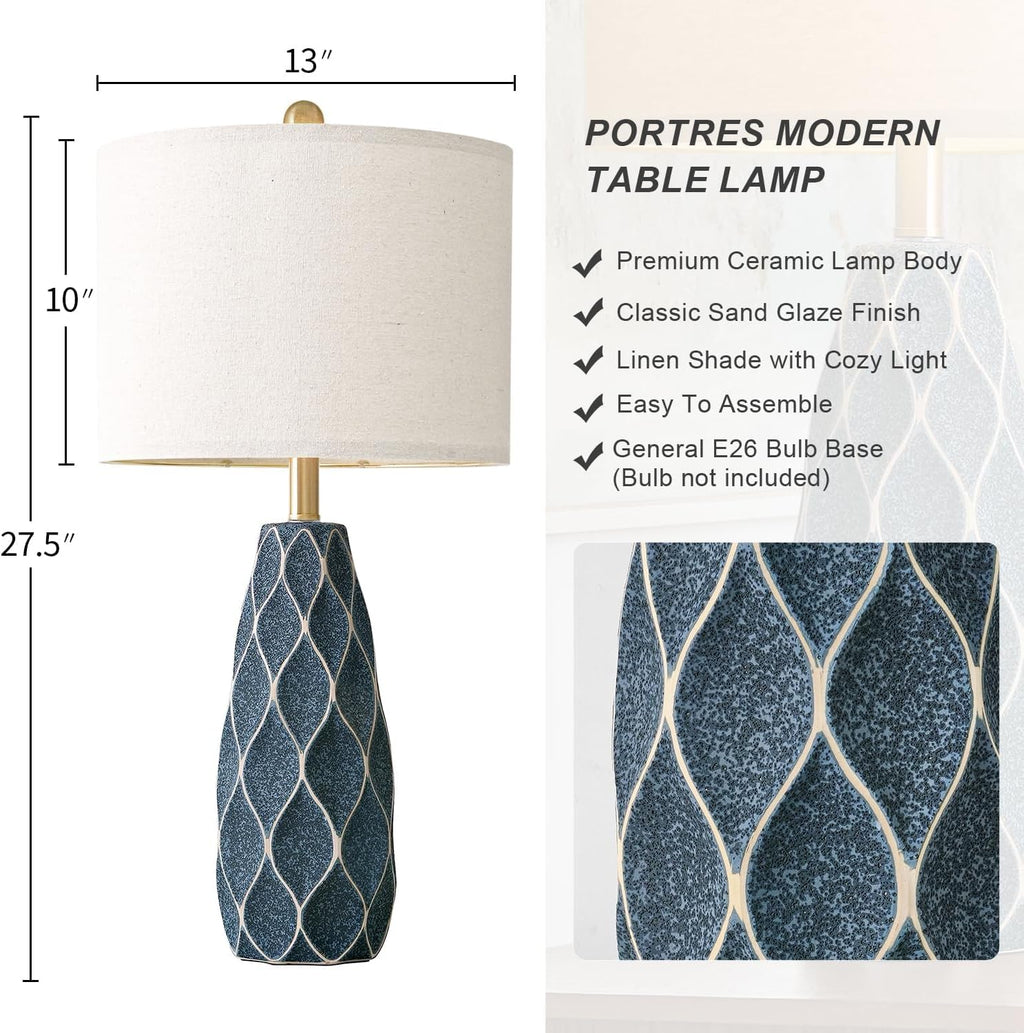 27.5" Ceramic Table Lamps for Living Room Bedroom Lamps Set of 2 Modern Boho Bedside Lamps Night Stands Farmhouse Vintage Large…