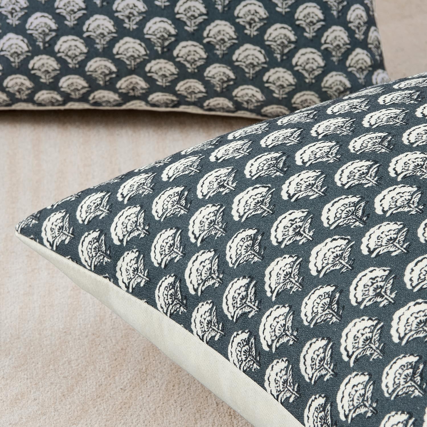 MIULEE Set of 2 Decorative Floral Pillow Covers Neutral Vintage Throw Pillows Block Print Boho Farmhouse Cushion Covers for Modern Spring…
