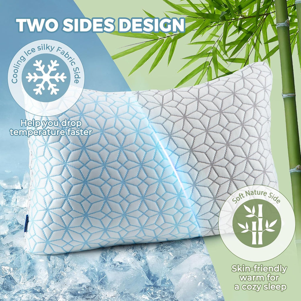 Wolki Queen Size Pillows Set of 2 Shredded Memory Foam Pillows 2 Pack, Adjustable Cooling Pillow for Side Sleepers, Back, Stomach, Hot Slee…