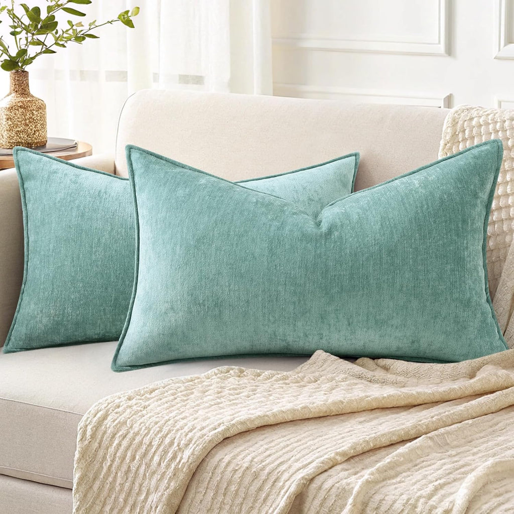 decorUhome Summer Couch Throw Pillow Covers 12x20 Set of 2, Decorative Soft Velvet Modern Cozy Chenille Lumbar Pillow Cases with Elegant De…