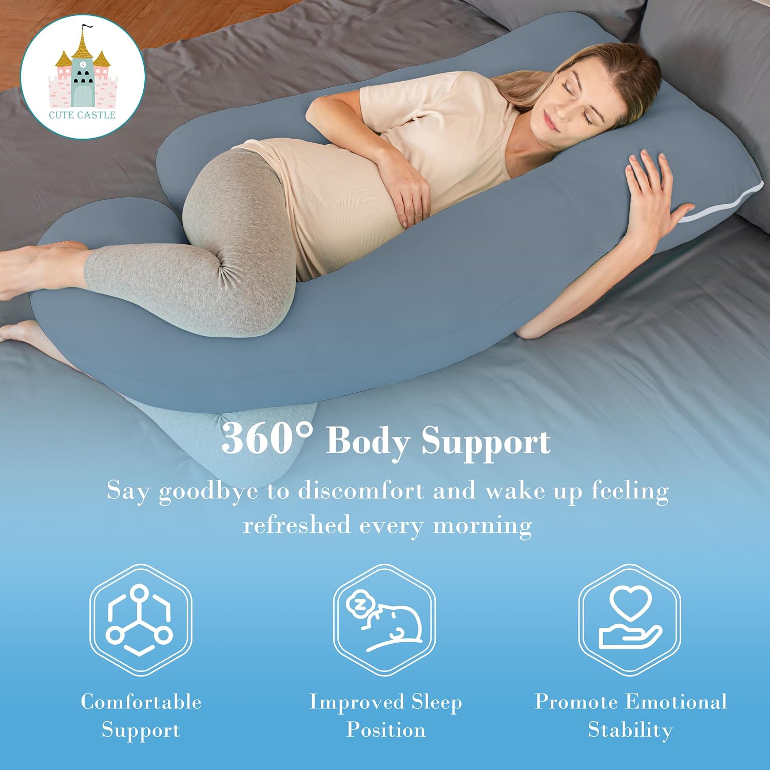 Cute Castle Cooling Cover Pregnancy Pillows, Soft U-Shape Maternity Pillow with Removable Cover - Full Body Pillows for Adults Sleeping…