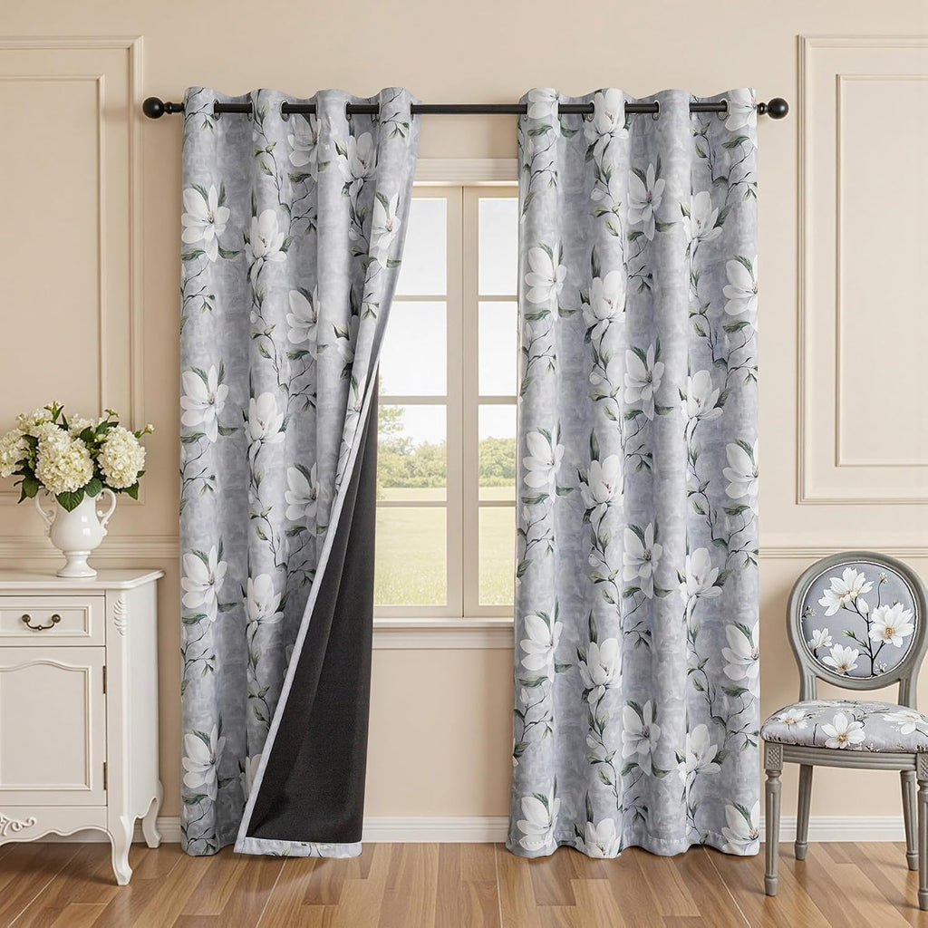 Myskyhome MYSKY HOME Floral 95% Blackout Curtains 84 Inches Long 2 Panels Set for Living Room - Thermal Insulated Black Out Flower Pattern…