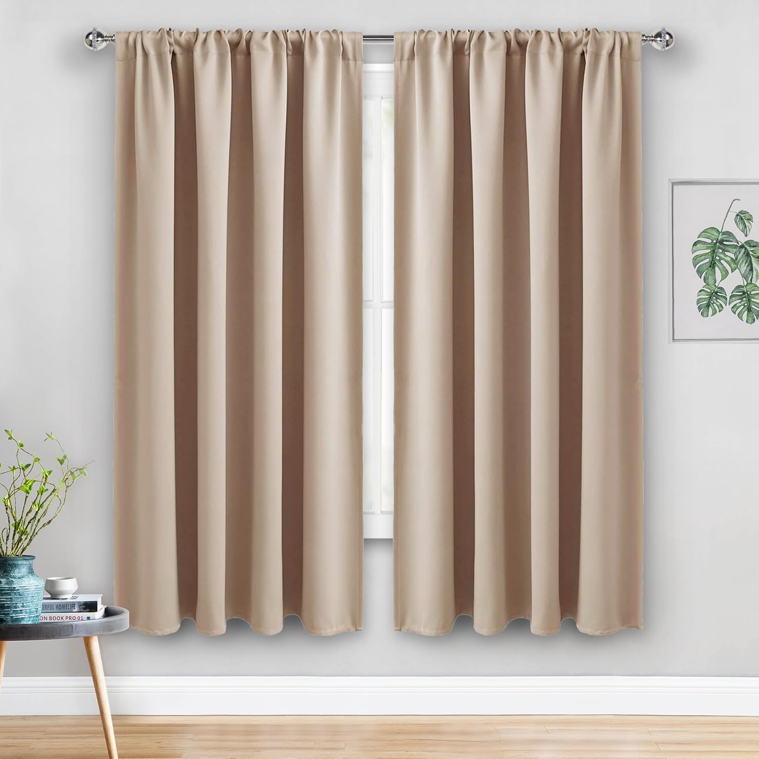 Jiuzhen Blackout Curtains for Bedroom - Thermal Insulated Room Darkening Noise Reducing, 52 x 63 Inch Length Curtains for Living Room, Set…