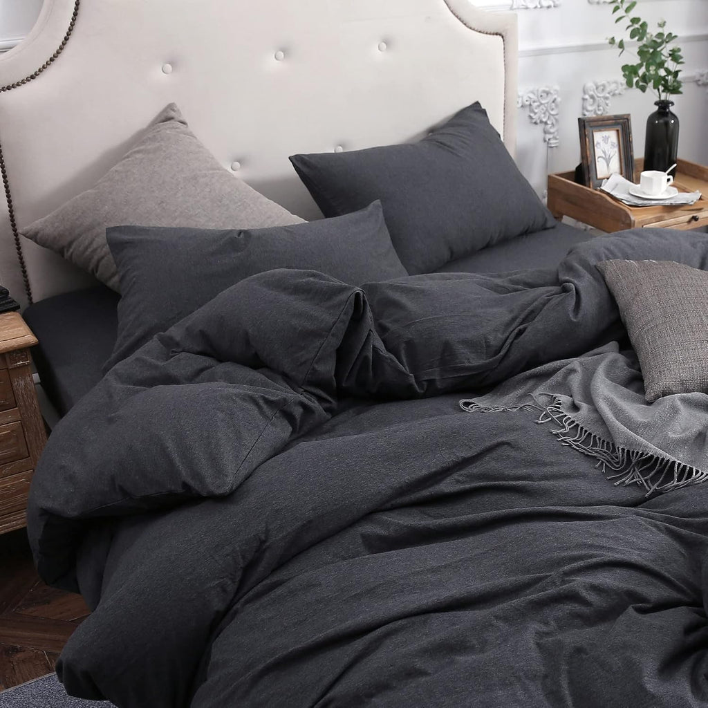 PURE ERA Jersey Knit Pillowcases 100% T-Shirt Cotton Super Soft Comfy Breathable, Set of 2, King 20" x 36", Heathered Charcoal Grey