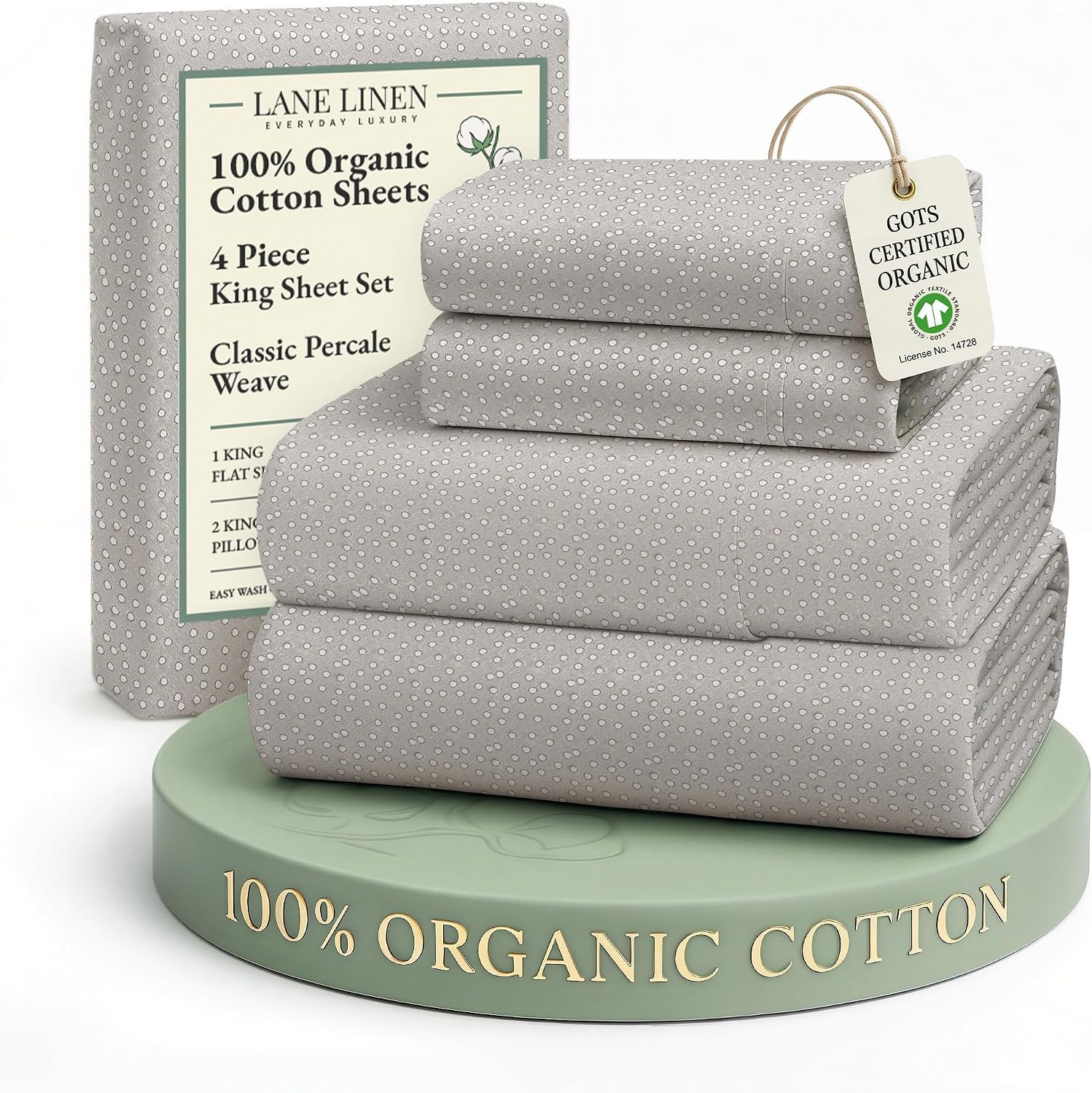 LaneLinen LANE LINEN 100% Organic Cotton Sheets King Size, Low Pilling Fade Resistant Machine Washable Naturally Cooling King Bedding Set,…