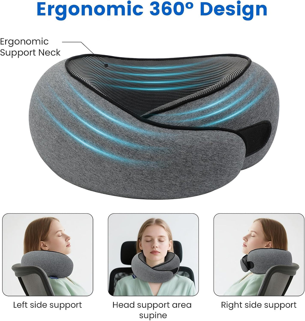 Travel Pillow Memory Foam Neck Pillow for Airplanes Long Flight Comfort 360° Support Airplane Pillow Design for Car Rides, and Home Use…