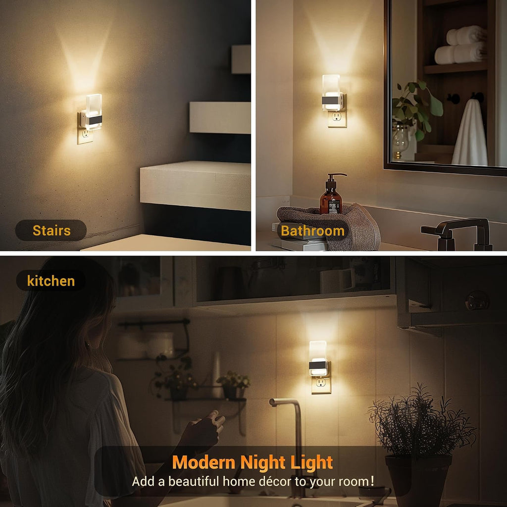 JandCase Night Lights Plug into Wall, Dusk to Dawn Sensor, 3000K Soft White LED, Acrylic Design, 0-100lm Adjustable Brightness, for…