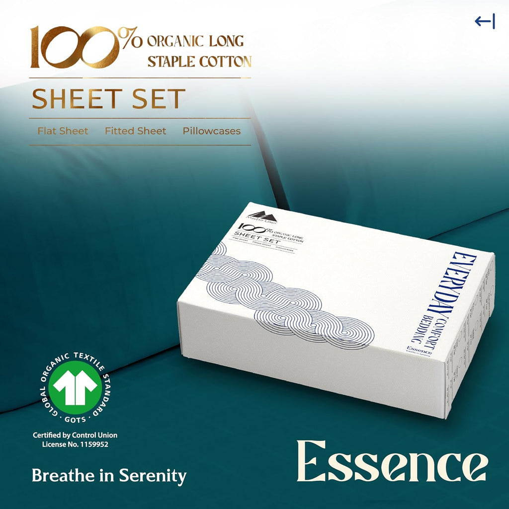 Mayfair Linen 100% Organic Cotton Sheets California King Size - 4 PC Organic Cotton Cal King Size Percale Weave Sheet Set, Soft, Cooling…