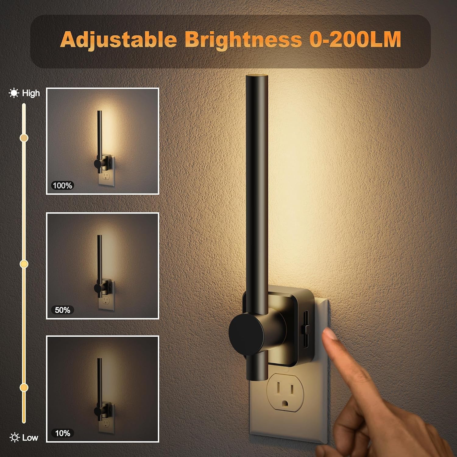 JandCase Night Lights Plug into Wall,0-200LM Dimmable LED Nightlights, Soft White 3000K Vanity Night Light with Auto Light Sensor for…