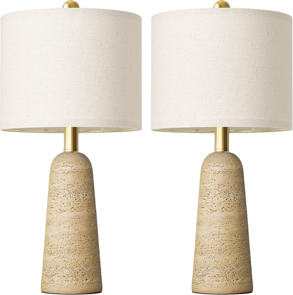 BOBOMOMO 21" Modern Table Lamps Set of 2, Warm Beige Resin Lamp with Stone Look, Small Bedside Lamps for Bedroom, Cozy Nursery Lamps with…
