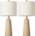 BOBOMOMO 21" Modern Table Lamps Set of 2, Warm Beige Resin Lamp with Stone Look, Small Bedside Lamps for Bedroom, Cozy Nursery Lamps with…