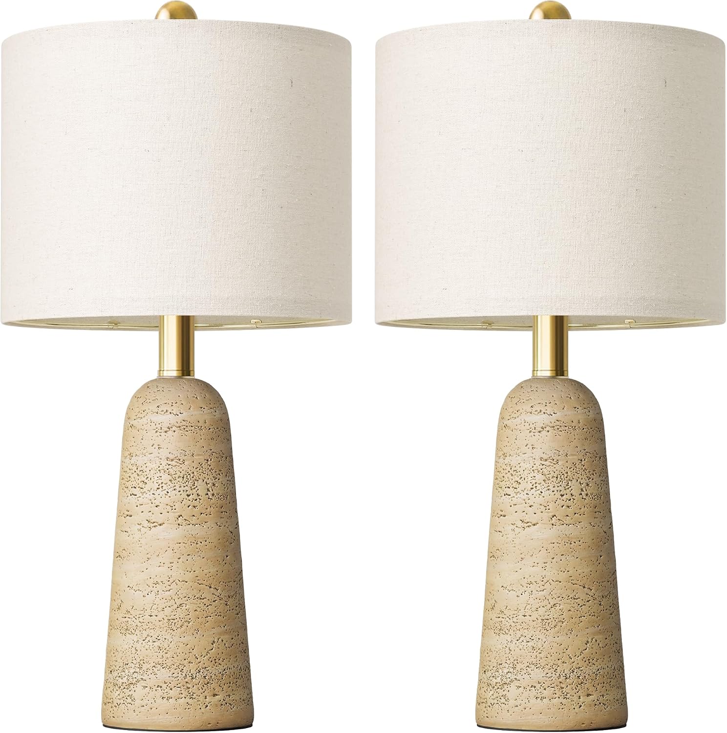 BOBOMOMO 21" Modern Table Lamps Set of 2, Warm Beige Resin Lamp with Stone Look, Small Bedside Lamps for Bedroom, Cozy Nursery Lamps with…