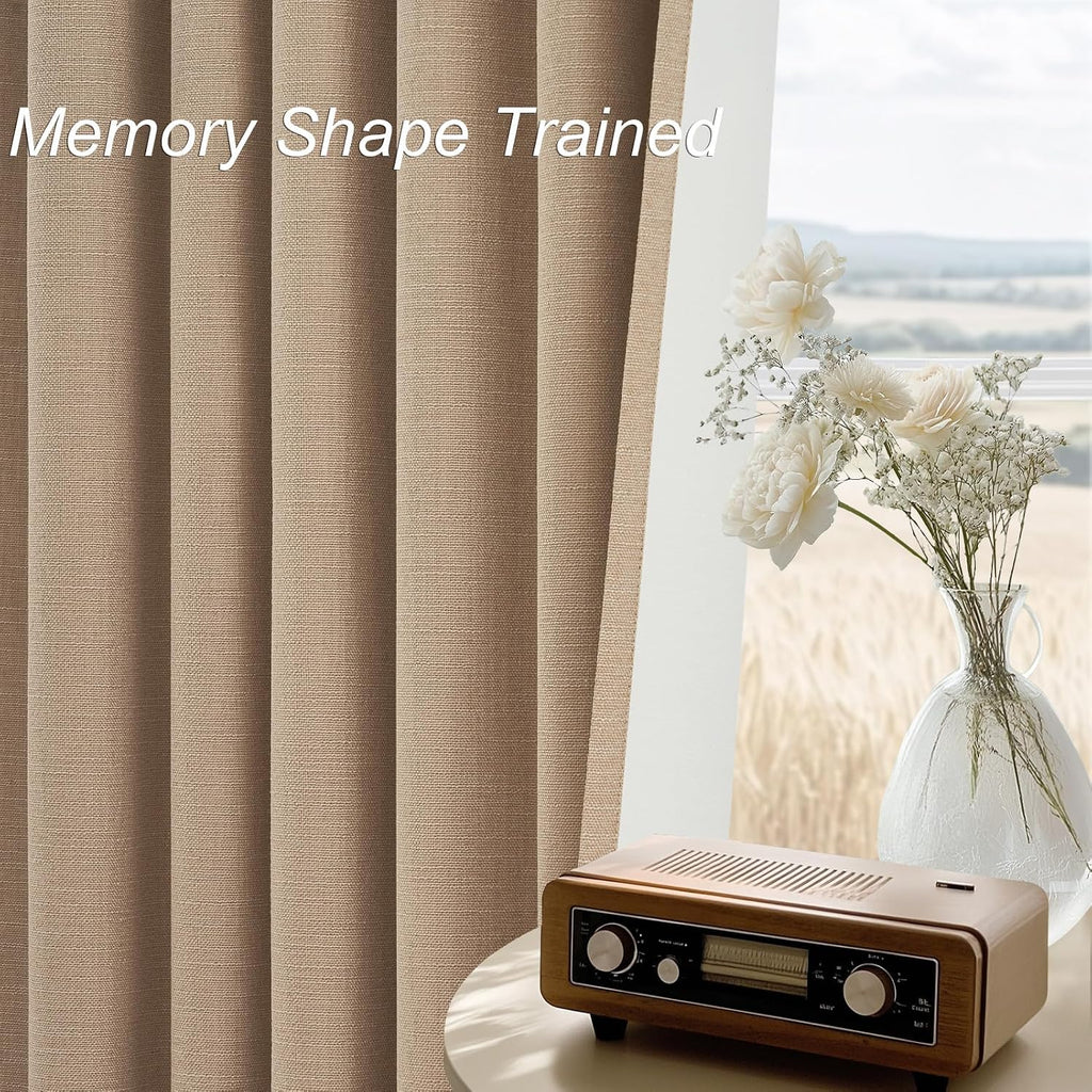 Topfinel Light Taupe Blackout Textured 90 Inch Long Linen Blend Curtain Draperies Pinch Pleat Back Tab with Hooks Energy Saving Thermal Ins…