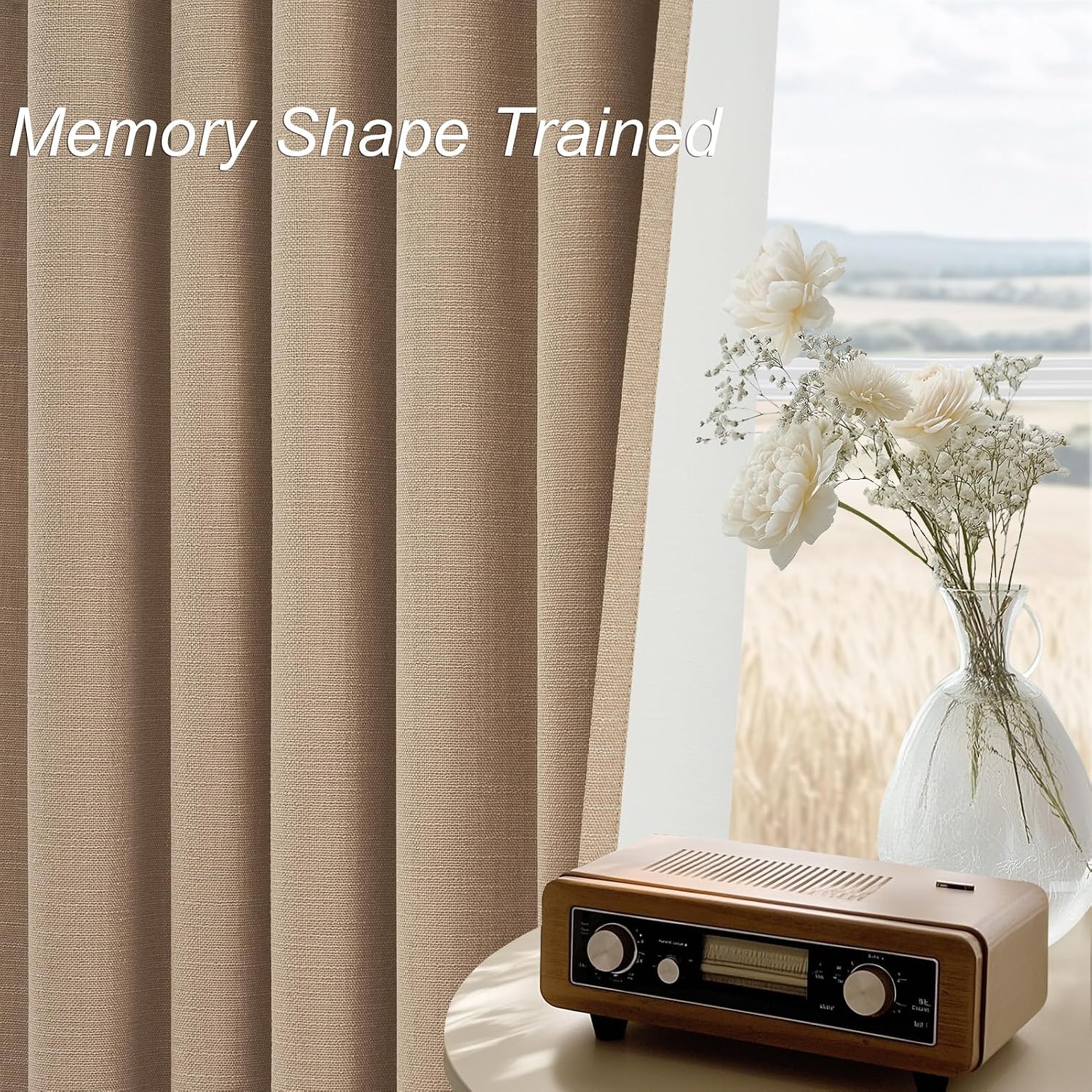 Topfinel Light Taupe Blackout Textured 90 Inch Long Linen Blend Curtain Draperies Pinch Pleat Back Tab with Hooks Energy Saving Thermal Ins…