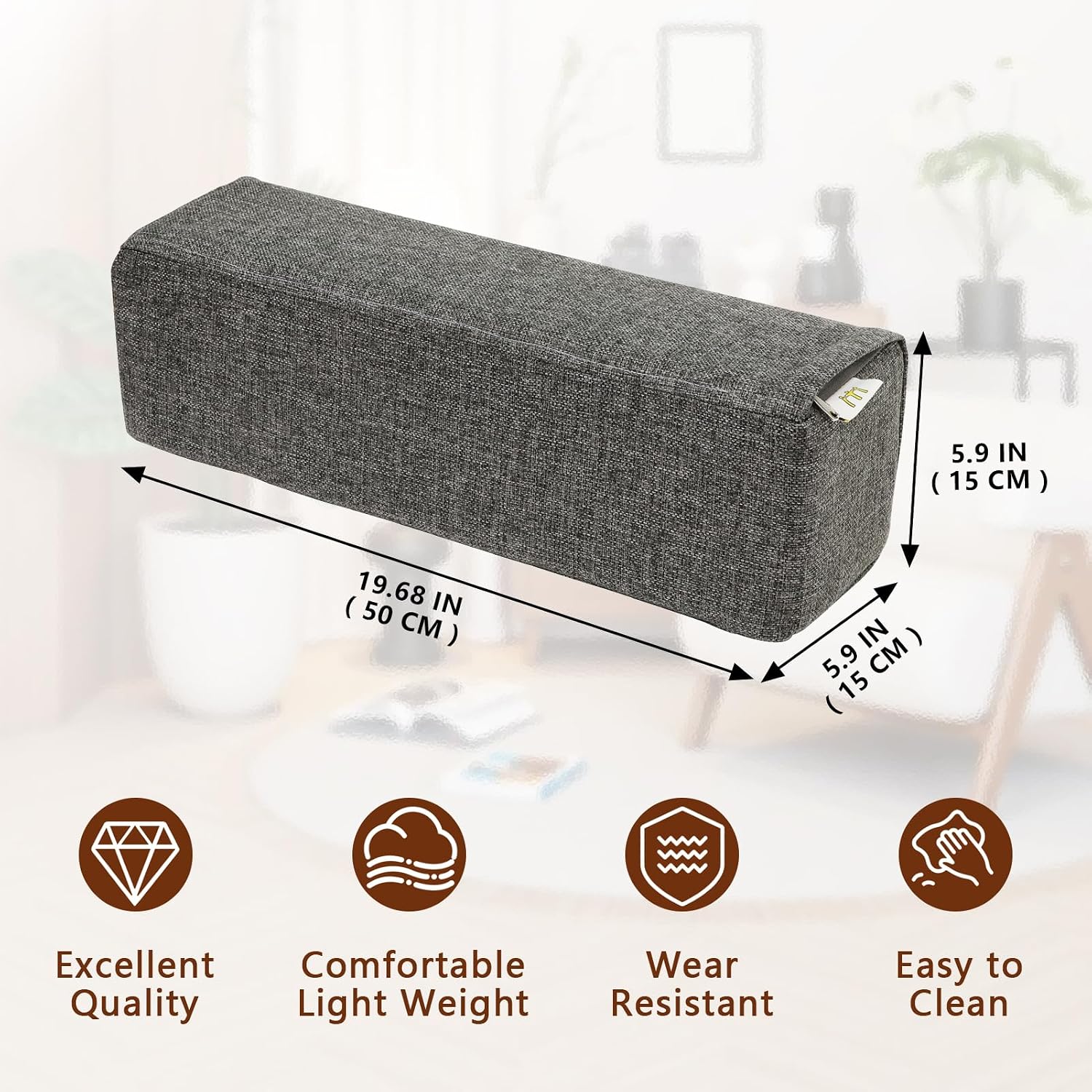 MMuteTouch 2 Pack Couch Arm Rest Pillow, 6''x6''x20'' Linen Cover, High Density Foam Armrest Cushion, Removable & Washable Elbow Support fo…