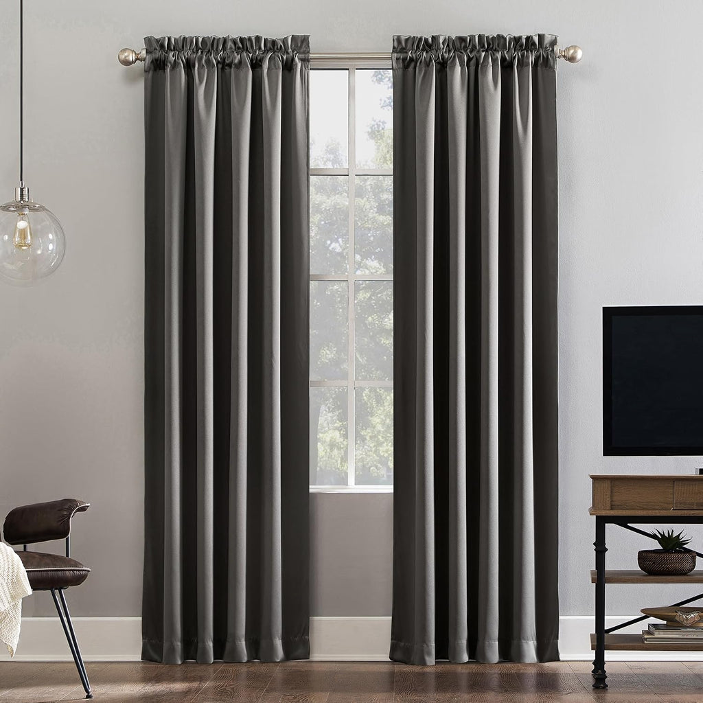 Sun Zero Oslo Theater Grade Extreme 100% Total Blackout Rod Pocket Curtain Panel, Gray, 52"W x 63"L (1 Panel)