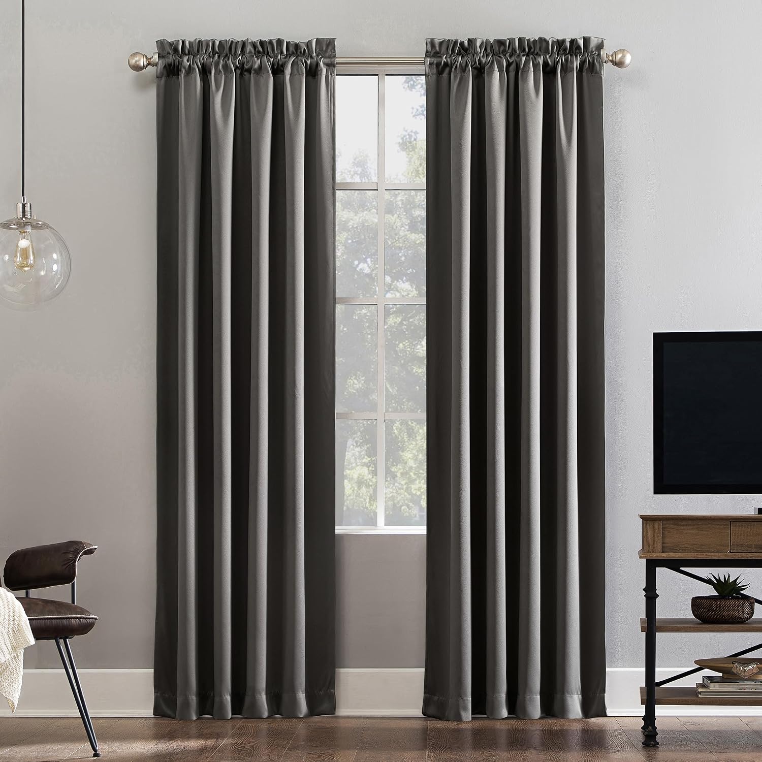 Sun Zero Oslo Theater Grade Extreme 100% Total Blackout Rod Pocket Curtain Panel, Gray, 52"W x 63"L (1 Panel)