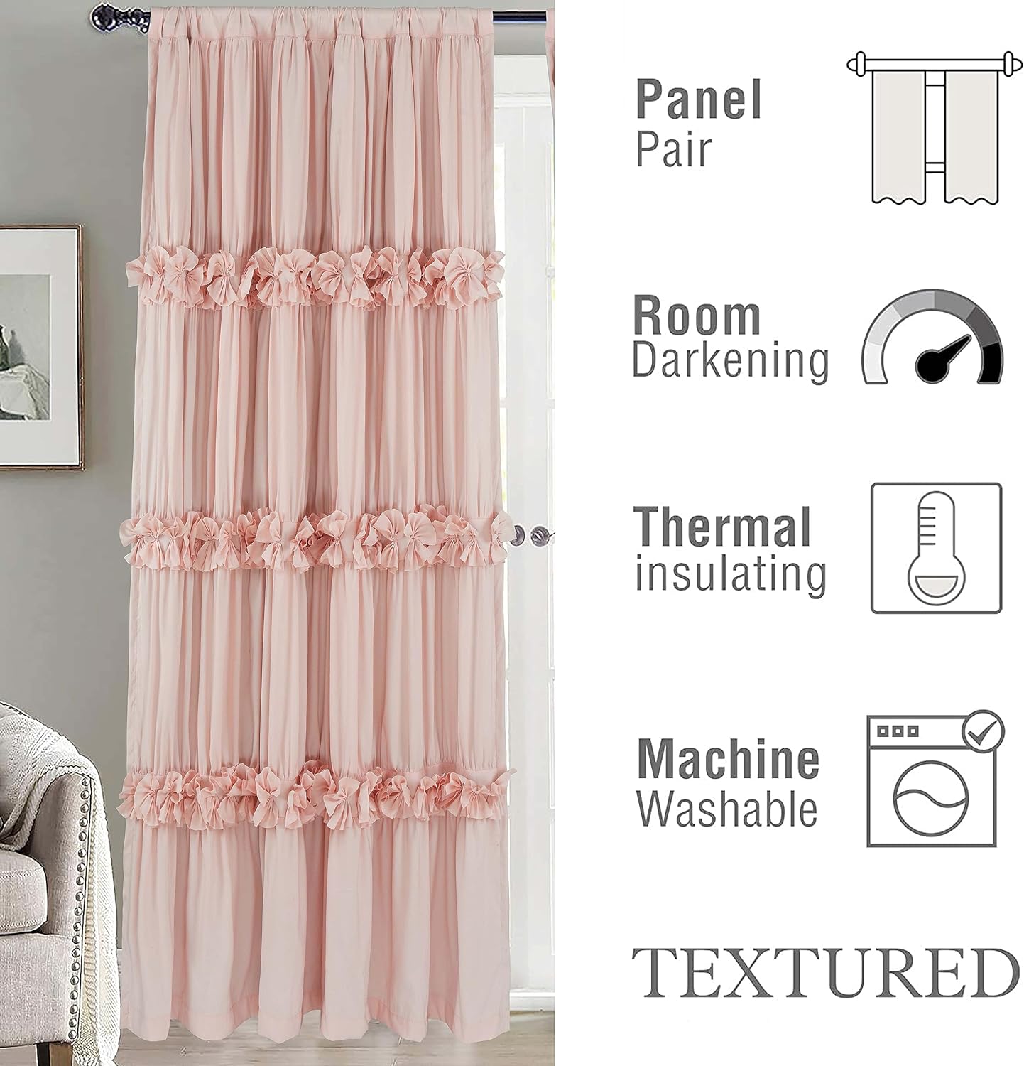 Homechoice Decor Thermal Insulated Blackout Window Curtains, 54" W x 84" L x 2 Panels, Boho Ruched Window Treatments with 3 Rows of…