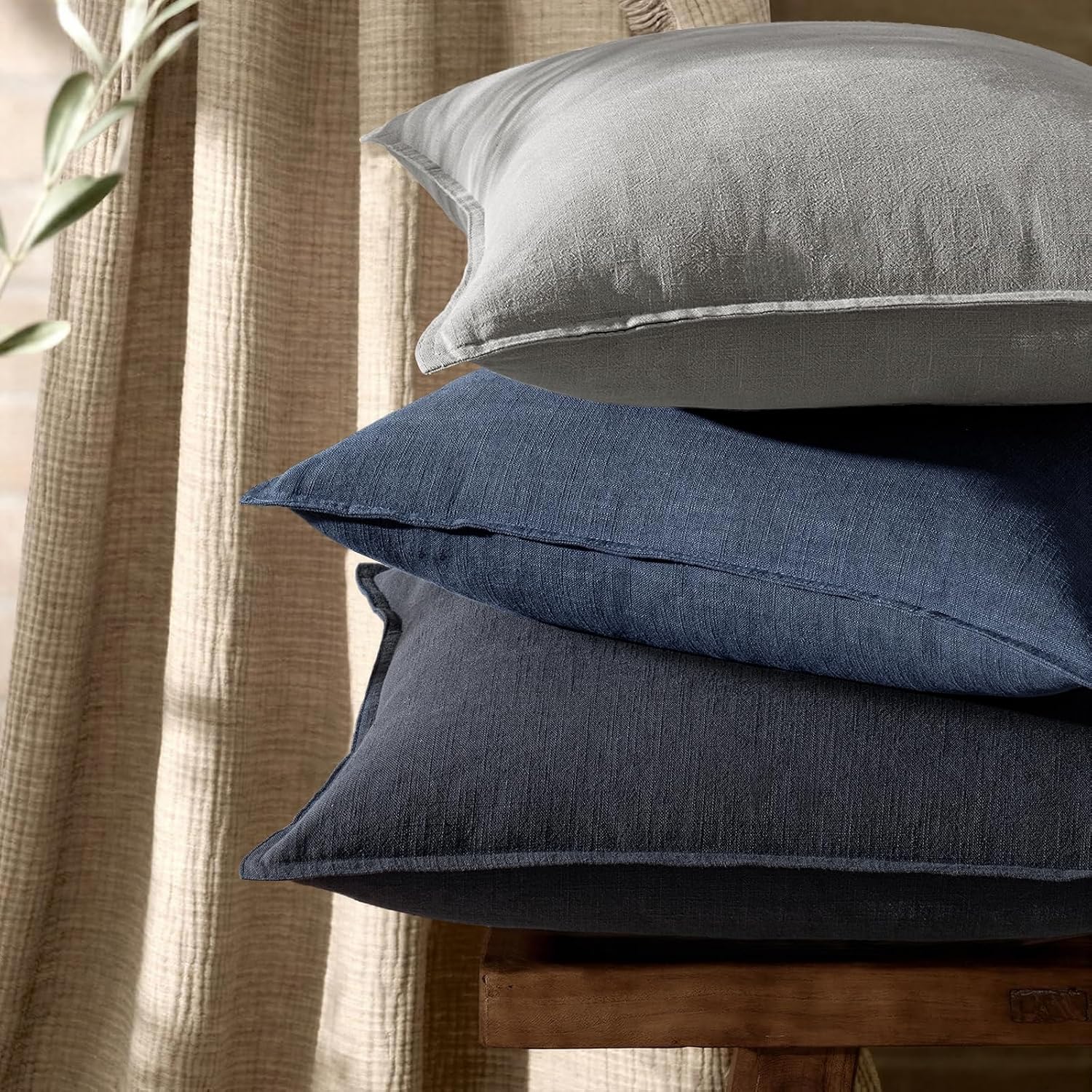Anroduo Pack of 2 Decorative Linen Pillow Covers Light Gray Neutral Farmhouse Boho Soild Cushion Case Soft Accent Pillowcase for Couch Sofa…