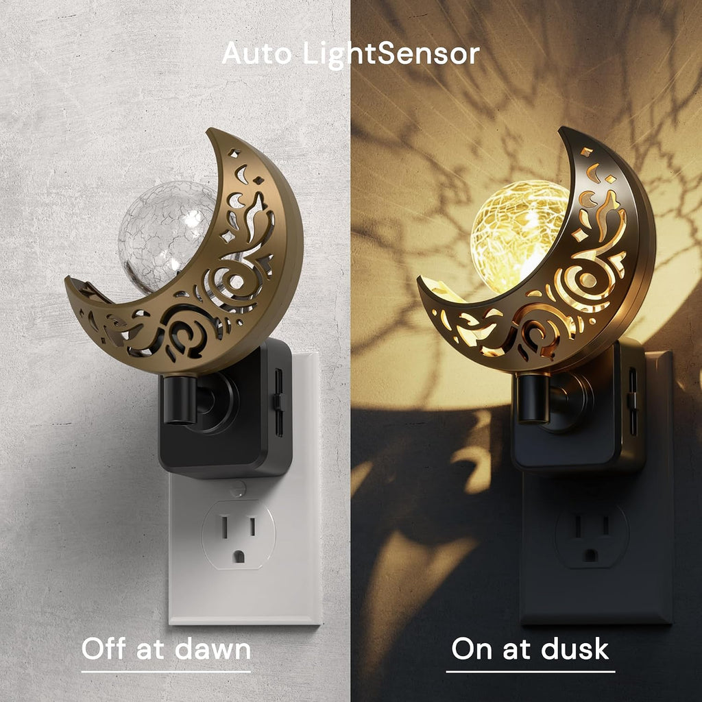 L LOHAS LED Night Lights Plug into Wall: Moon Sphere Decor Landscape Night Light, Dusk to Dawn Sensor Glass Globe Nightlight, 0-100LM…