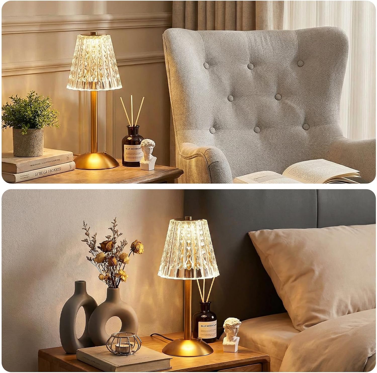 Liliful 6 Pcs Cordless Table Lamp Rechargeable Touch LED Small Gold Portable Battery Operated USB-c Desk Lamp 3 Color Dimmable for…