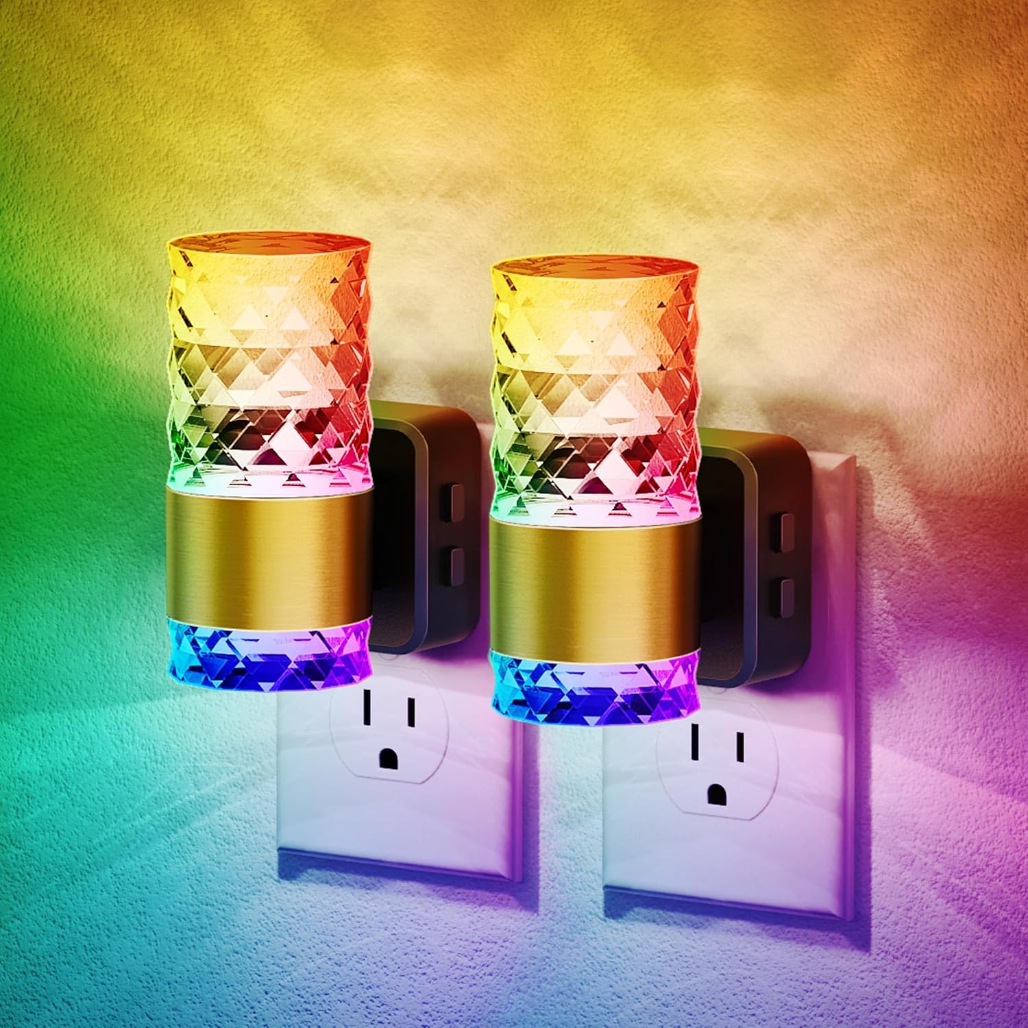 JandCase Night Lights Plug into Wall,2 Pack Color Changing Night Light for Kids, 3000K+RGB 10-Color LED Nightlight with Light Sensor…
