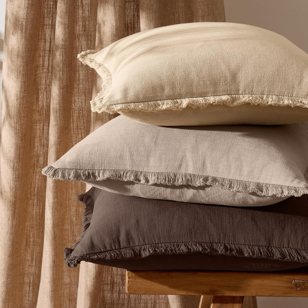 Anroduo Set of 2 Decorative Throw Pillow Covers 20×20 Inch Soft Linen Fringe Farmhouse Boho Vintage Cushion Covers with Tassels Accent Pill…