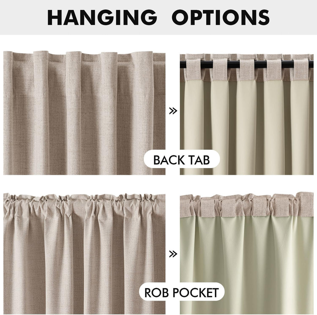 Miulee 100% Blackout Linen Curtains for Bedroom, Beige Solid Luxury Decor Thermal Insulation Room Darkening Drapes for Living Room Nursery…