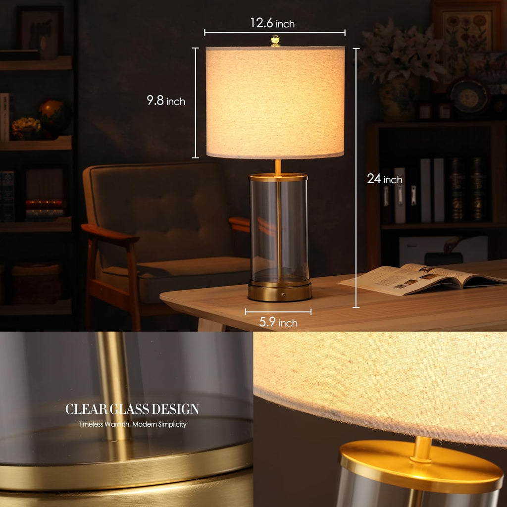 O’Bright Luma - Battery Powered Table Lamp, Cordless Glass Bedside Lamp with Rechargeable 10,000mAh Battery, Full Size 24 Inch Height…