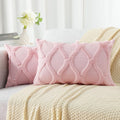 decorUhome Summer Throw Pillow Covers 12x20 Inch Set of 2, Soft Plush Faux Fur Wool Lumbar Light Pink Accent Couch Pillow Covers for Modern…