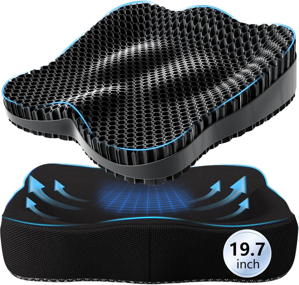 19.7in Thicken Cooling Gel Seat Cushion, Larger Gel Seat Cushion for Long Sitting Pressure Relief Seat Pad for Office Chair Egg Cushions…