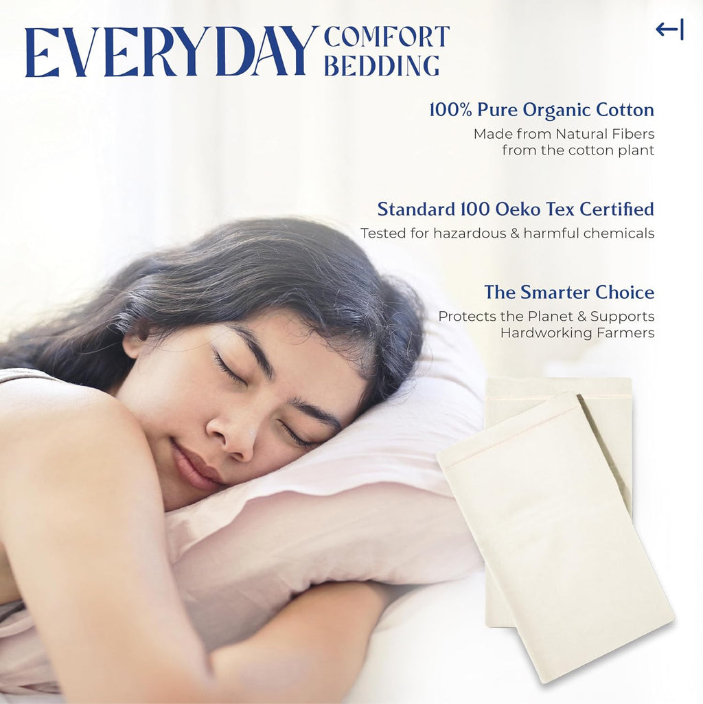 Mayfair Linen 100% Organic Cotton Percale Pillow Cases Queen/Standard Size Set of 2 - Percale Pillowcovers Standard/Queen (Ivory), Soft…