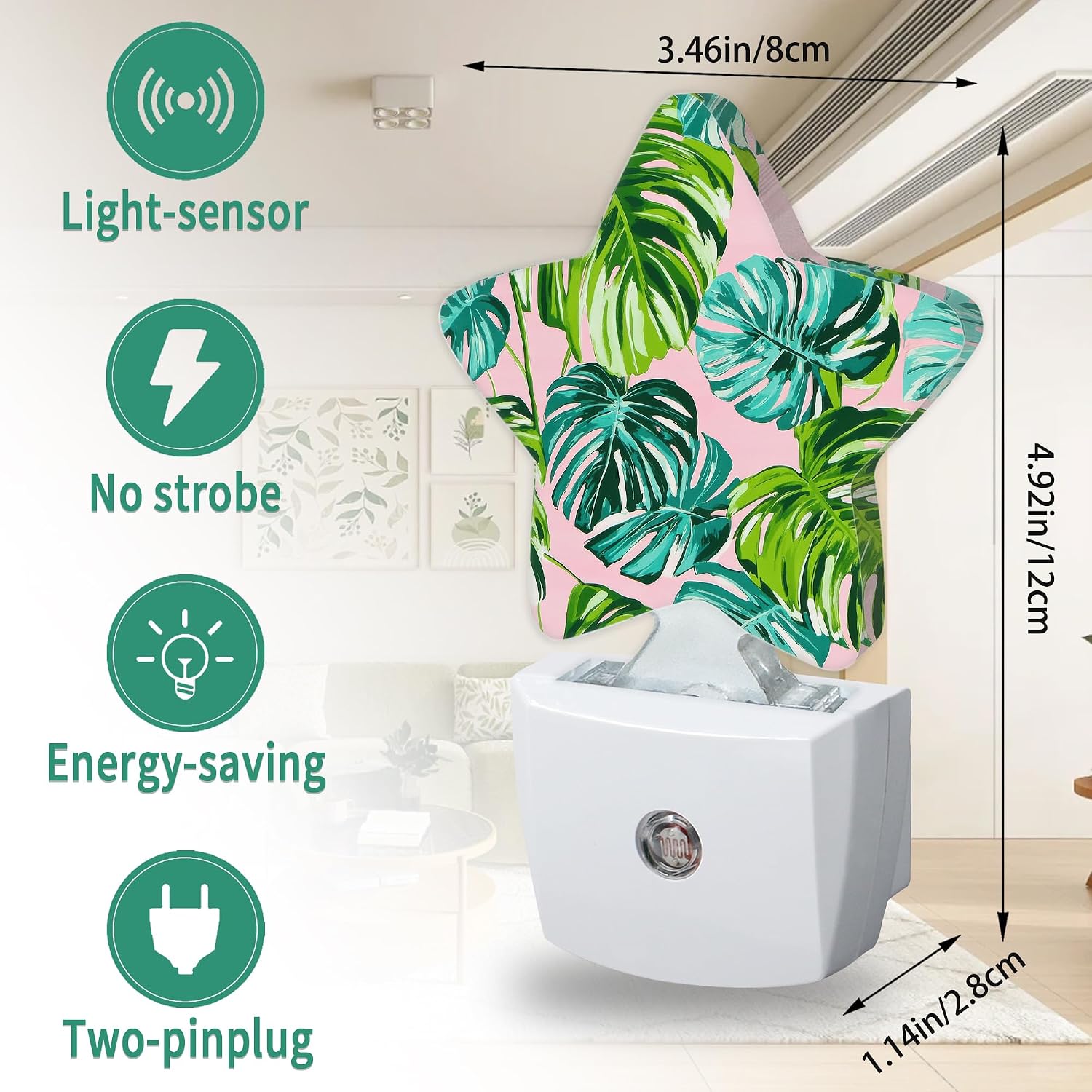 Star Night Light with Dusk to Dawn Sensor, Tropical Palm Leaves Plug in Night Light for Kids Bedroom Nursery, Soft Warm Glow Lamp for…