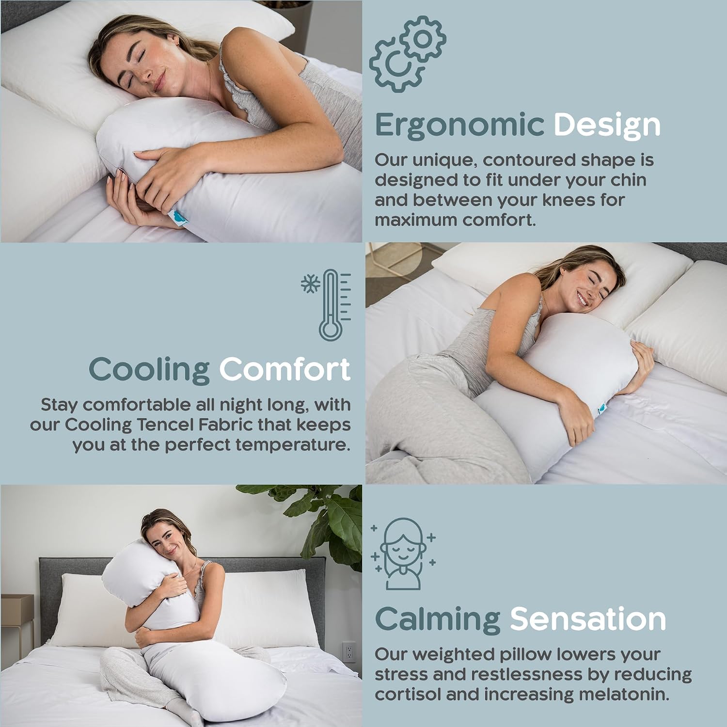 SleepCloud Weighted Body Pillow 8lbs - Weighted Pillow for Deeper Sleep (48” x 14”) - Cooling Body Pillows for Adults, Full Body Pillow…