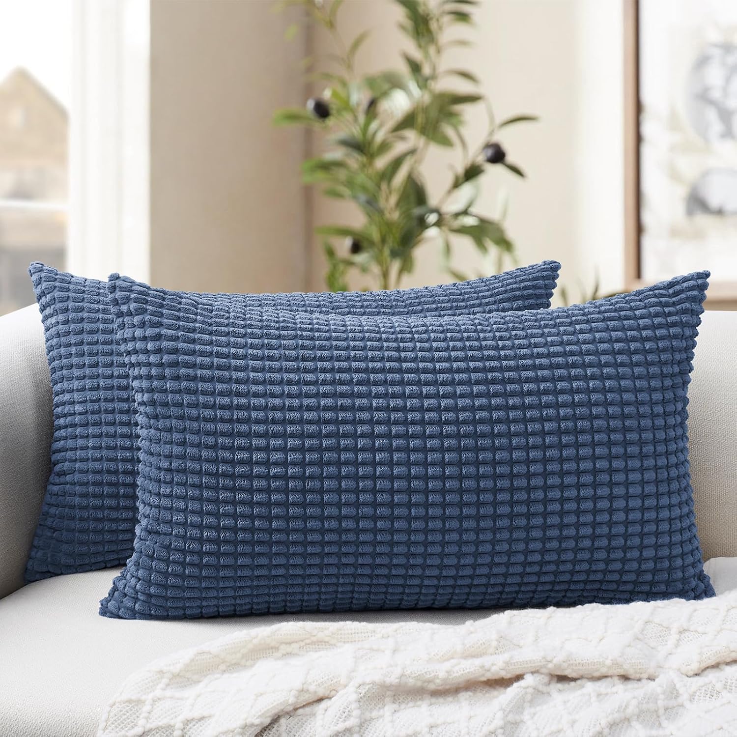 Softalker Throw Pillow Covers 12x20 Inch, Set of 2, Soft Corduroy Boho Stripe Decorative Pillow Cover, Couch Fluffy Pillow Cover for…