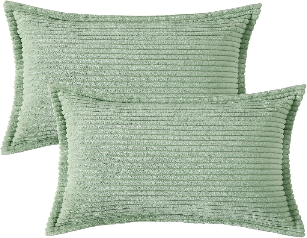 Mecatny Corduroy Summer Throw Pillow Covers 12x20 Set of 2, Neutral Decorative Soft Boho Lumbar Couch Pillow Covers with Broadside for…