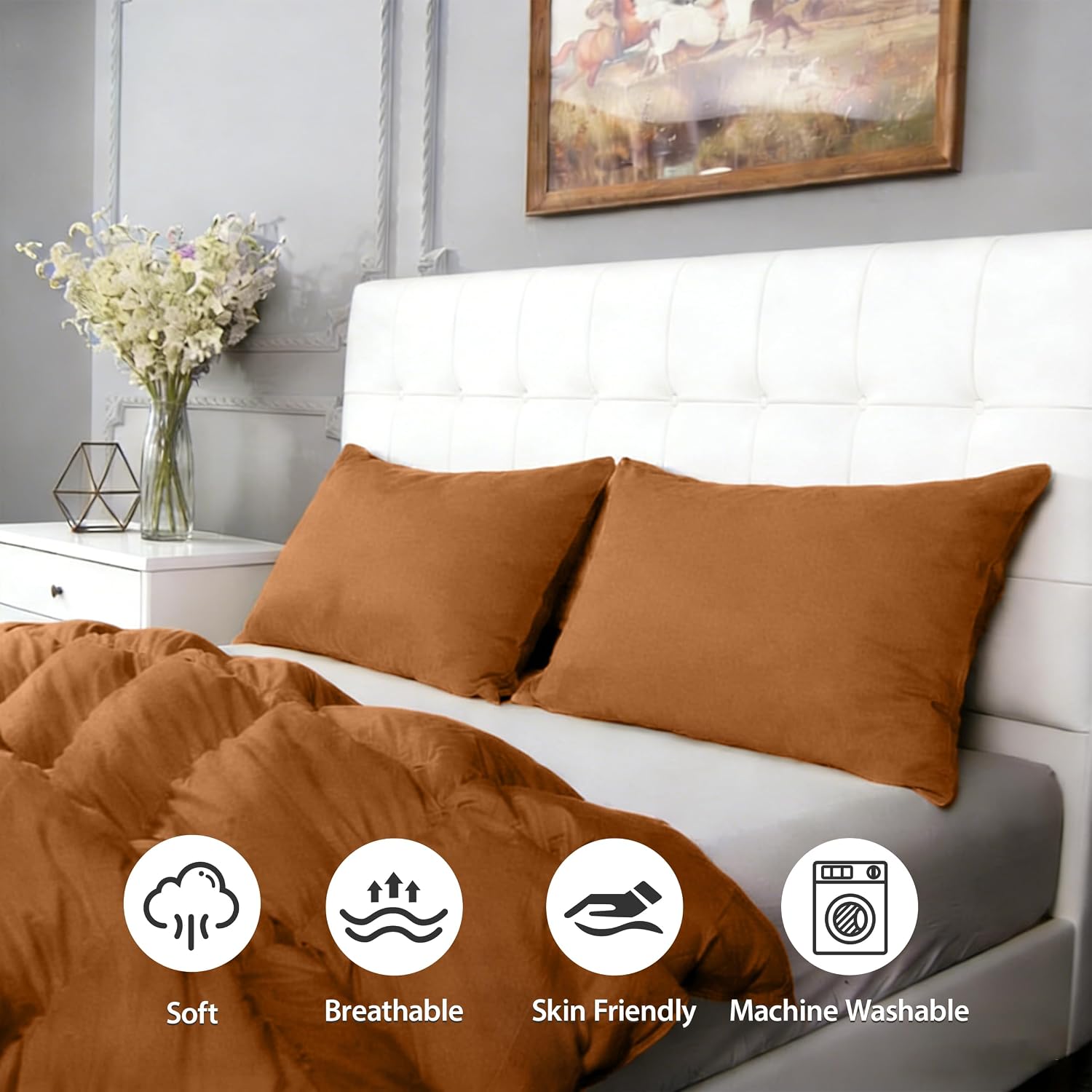 Simple&Opulence 100% Linen Pillowcases Basic Style Solid Color Set of 2, King Size Stone Washed Flax Pillow Cover Envelope Closure…