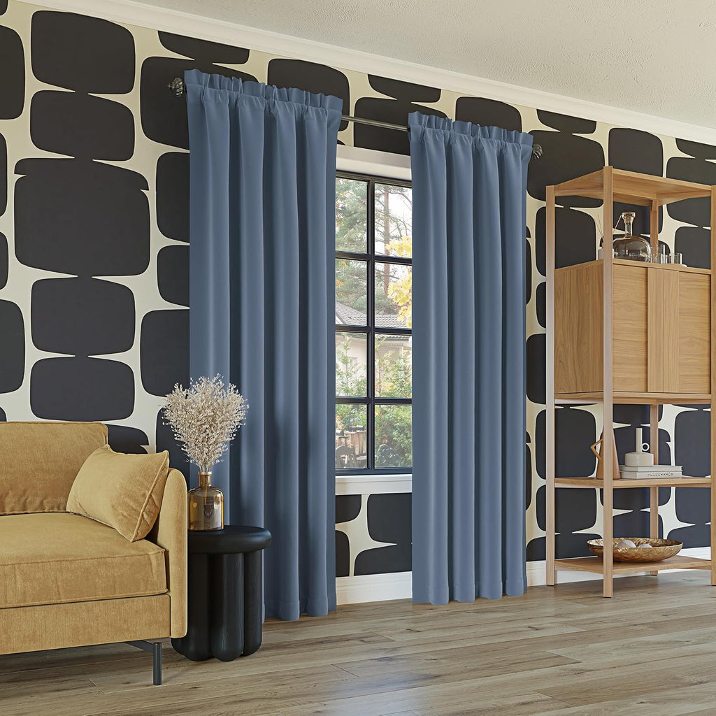 Sun Zero Oslo Theater Grade Extreme 100% Blackout Rod Pocket Curtain Panel, 52" x 63", Denim Blue