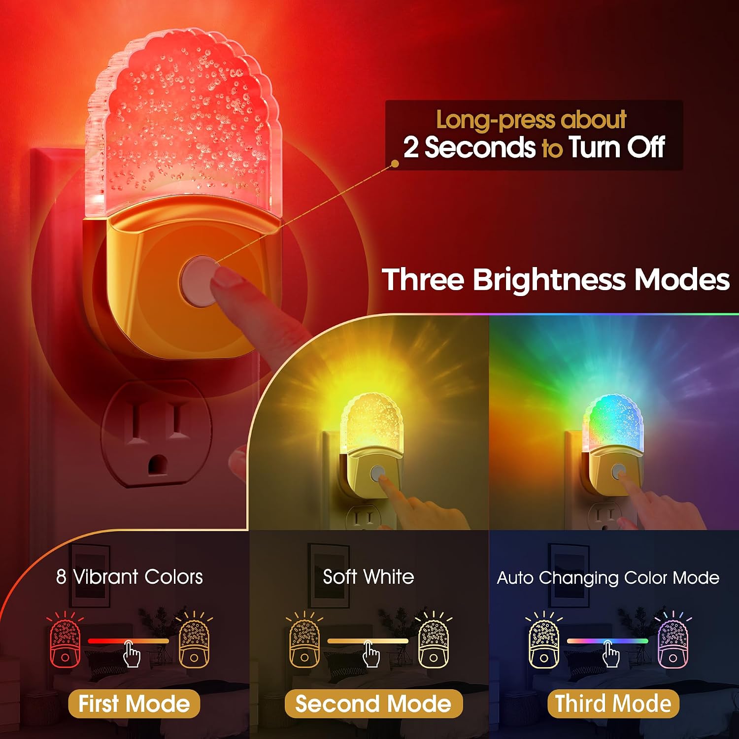 Briignite Night Lights Plug into Wall, 2 Pack, 8 Color Changing Night Light Room Decor, RGB LED Nightlight witih Dusk to Dawn Sensor for…