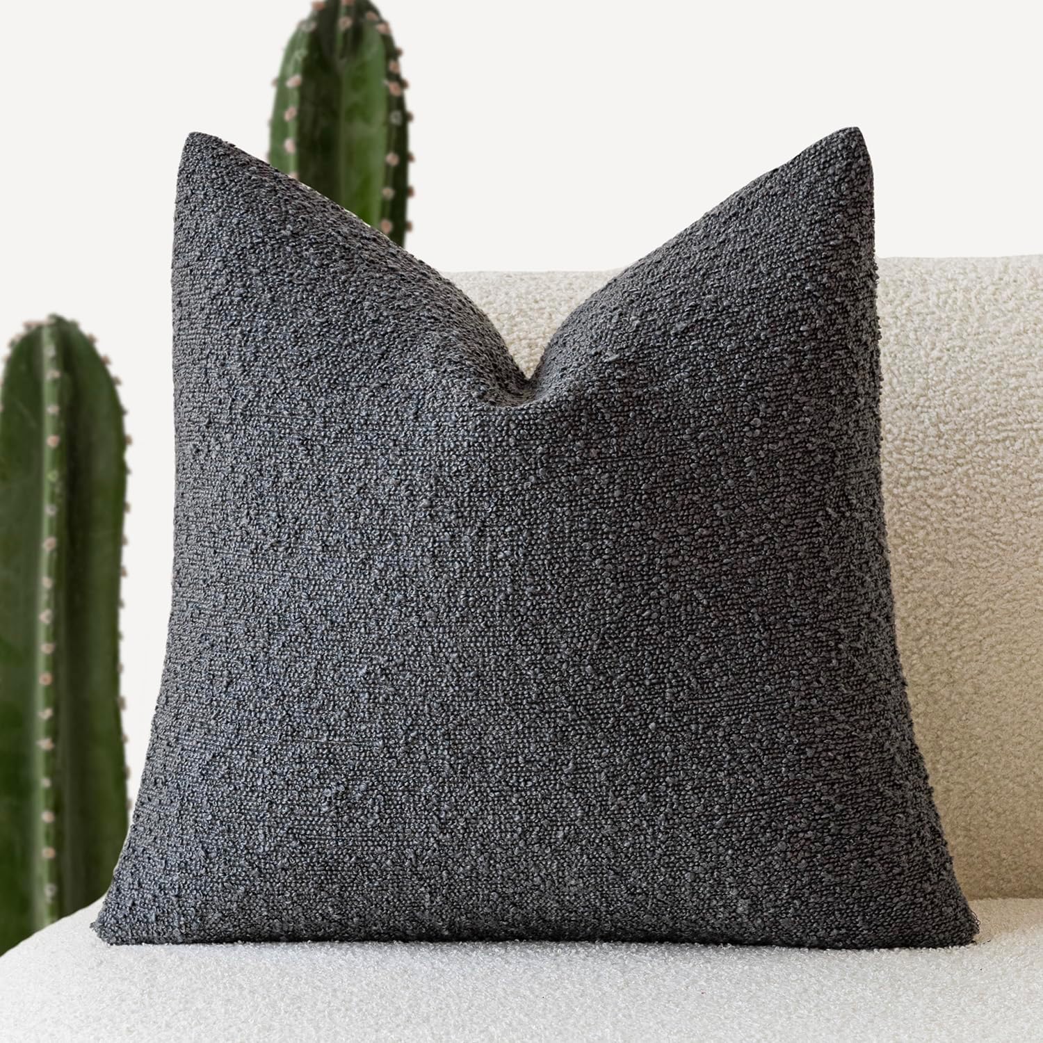 Foindtower Decorative Textured Boucle Throw Pillow Covers Accent Solid Pillow Cases Neutral Soft Cozy Couch Cushion Case for Chair Sofa…