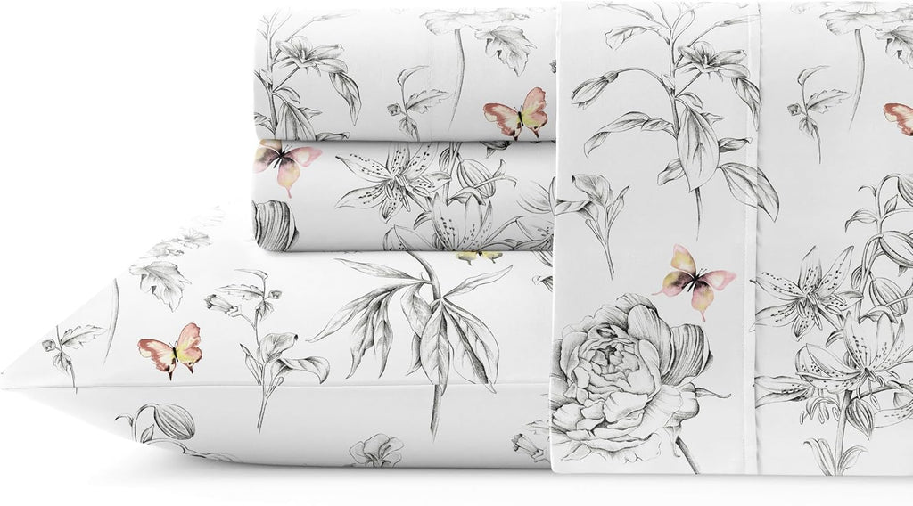 Pointehaven Pollen Printed Cotton Percale 4 pc Sheet Set, King