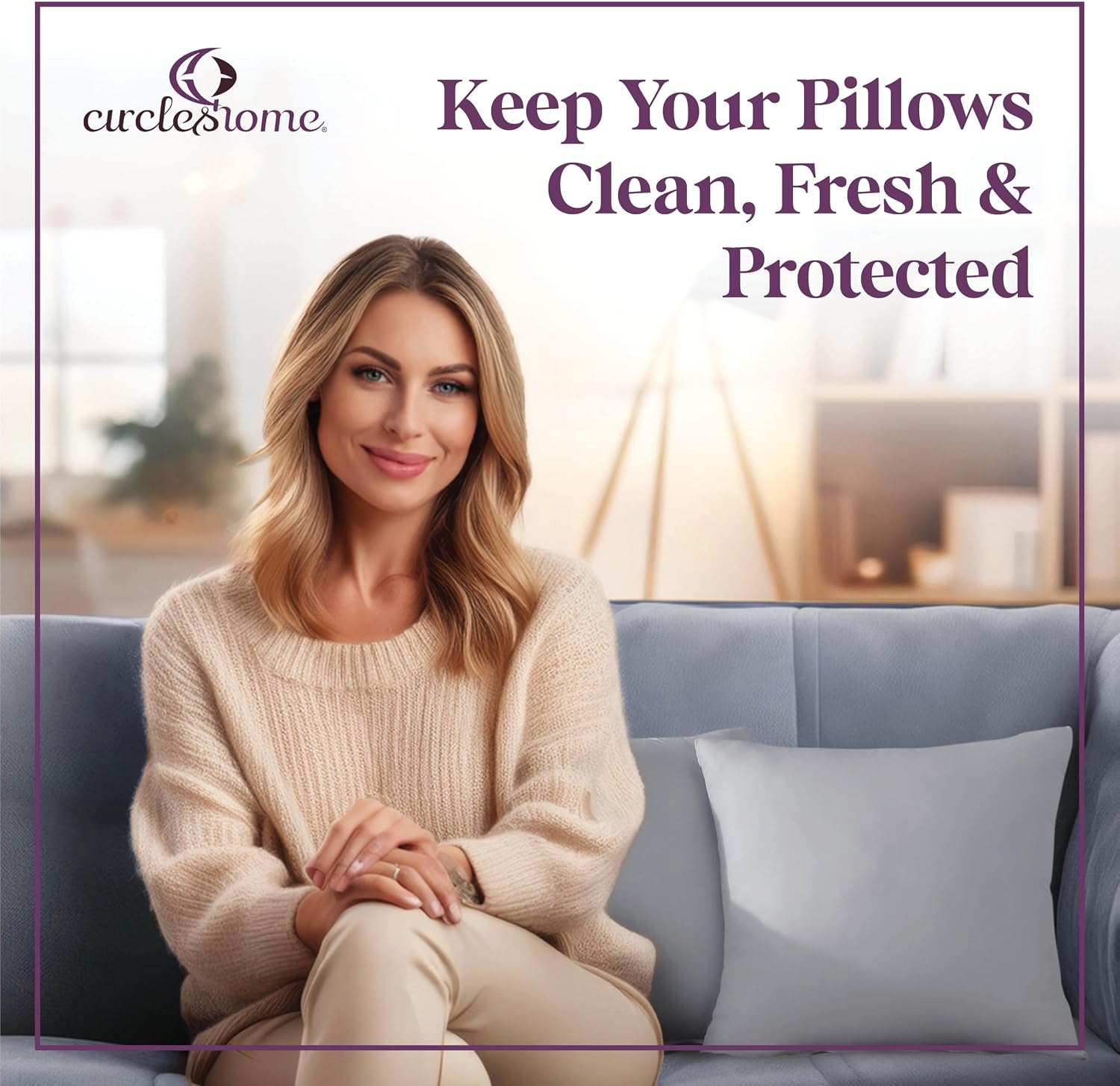 CIRCLESHOME Throw Pillow Protectors - 100% Cotton Breathable Pillowcases - 24 X 24 Square Pillowcases - Protects Pillows from Dirt, Dust…